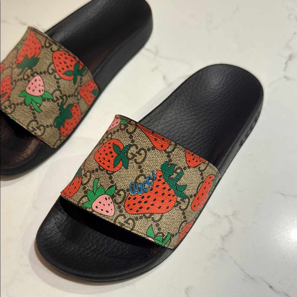 Strawberry Print Slide Sandals